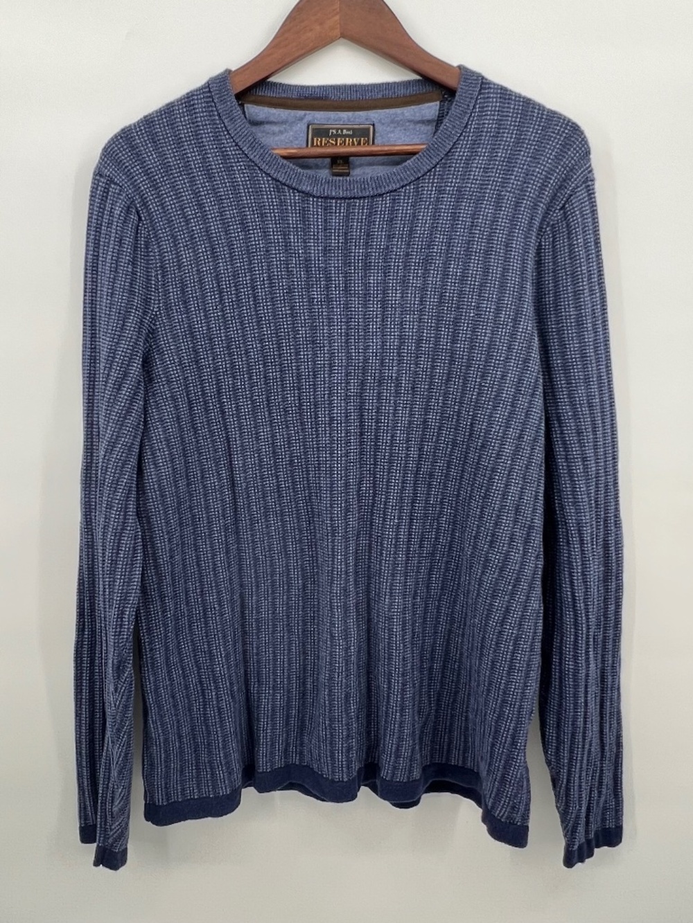 Jos A Bank Reserve Slim Fit Sweater Blue Cotton Cashmere Knit Crewneck Men’s XL